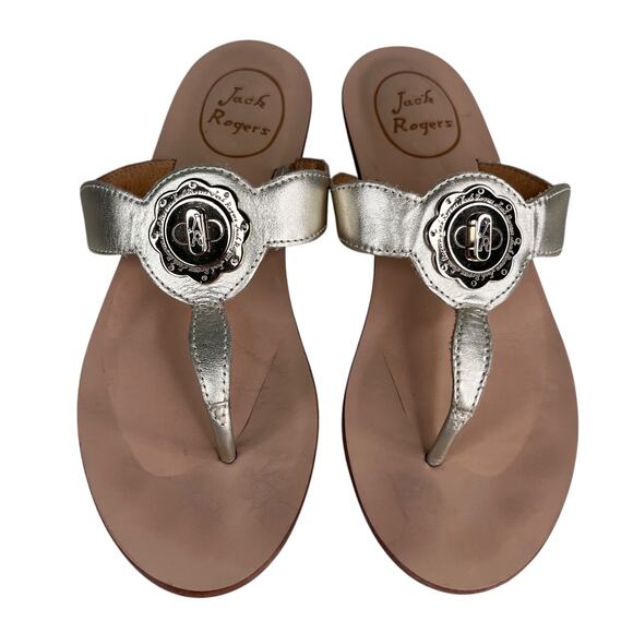 Jack Rogers Sandals Gold Thong Flip Flops Leather 5M - Picture 2 of 12